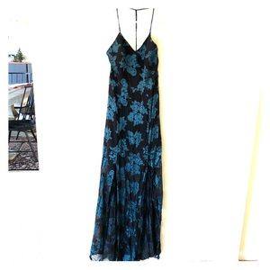 Black Sheer Dress with Blue Flower Pattern